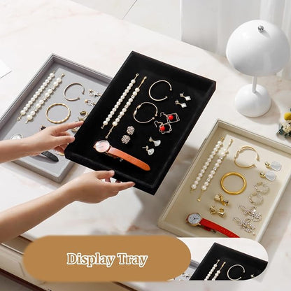 Large Velvet Jewelry Tray 2 Pack Stackable Jewelry Display Drawer Inserts Trays - Image 6