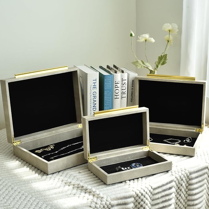 Faux Shagreen Leather Jewelry Storage Boxes Set of 3 - Image 5