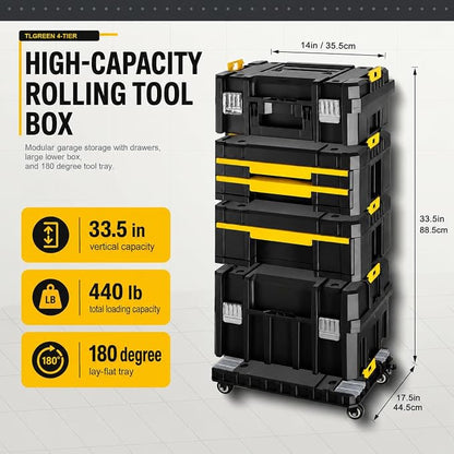 TLGREEN 4-Tier Stackable Rolling Tool Box - Image 2