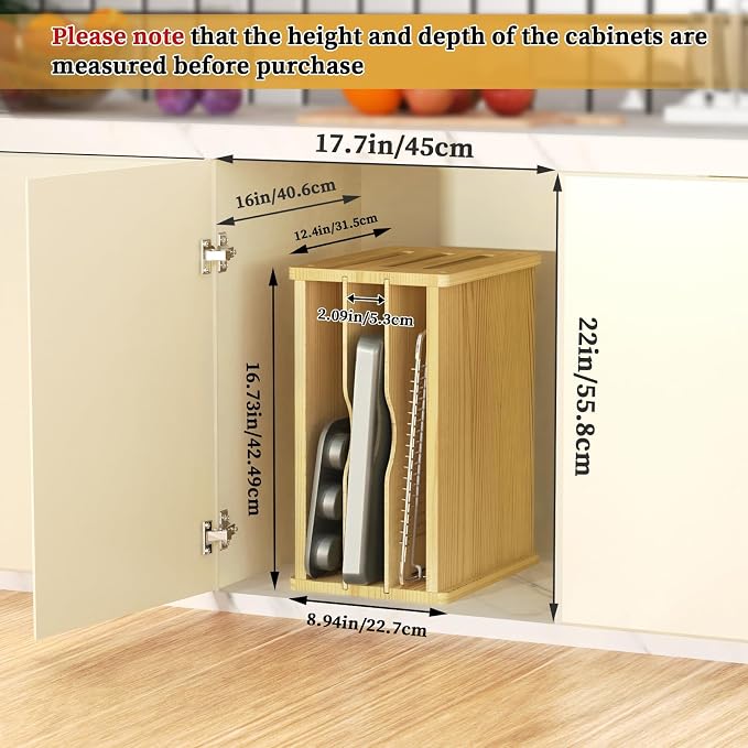 4 Tier Wooden Cabinet Tray Dividers, Kitchen Vertical Baking Sheet Organizer - Image 3