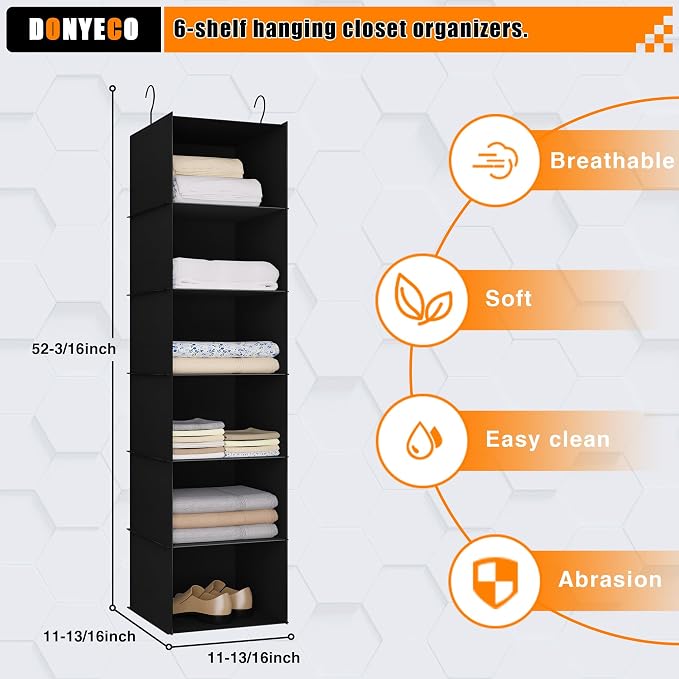 Hanging Closet Organizer and Storage 6-Shelf, Easy Mount Foldable Hanging - Image 3