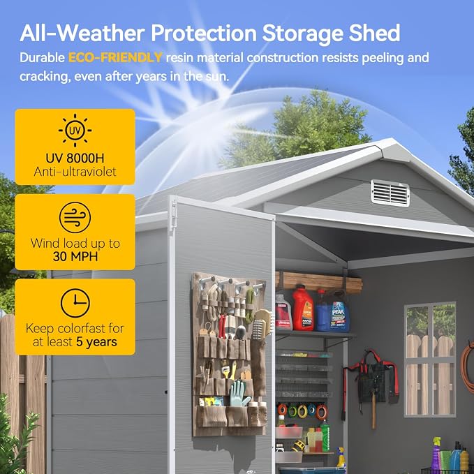 Aoxun 6x4 FT Outdoor Storage Shed, Plastic Garden Resin Shed - Image 3