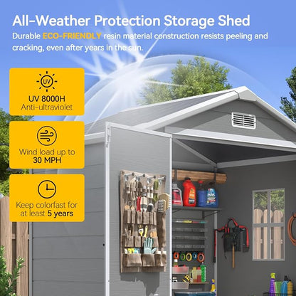 Aoxun 6x4 FT Outdoor Storage Shed, Plastic Garden Resin Shed - Image 3