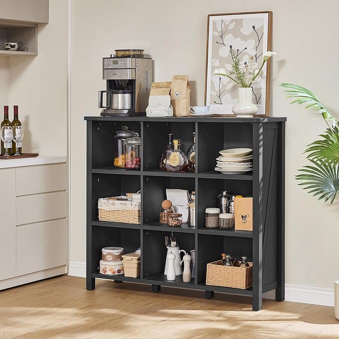 9 Cube Bookcase, Farmhouse 47 Inch Wide Black Bookshelf, Wooden 3 Tier Display - Image 7