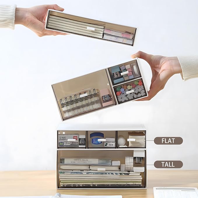 Desktop Organiser with 5 Drawers, Stackable Plastic Storage Box on Desk - Image 9