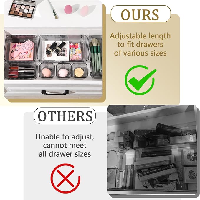 20 Pcs Adjustable Clear Drawer Organizer, Extendable Vanity Storage Bins - Image 3