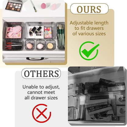 20 Pcs Adjustable Clear Drawer Organizer, Extendable Vanity Storage Bins - Image 3