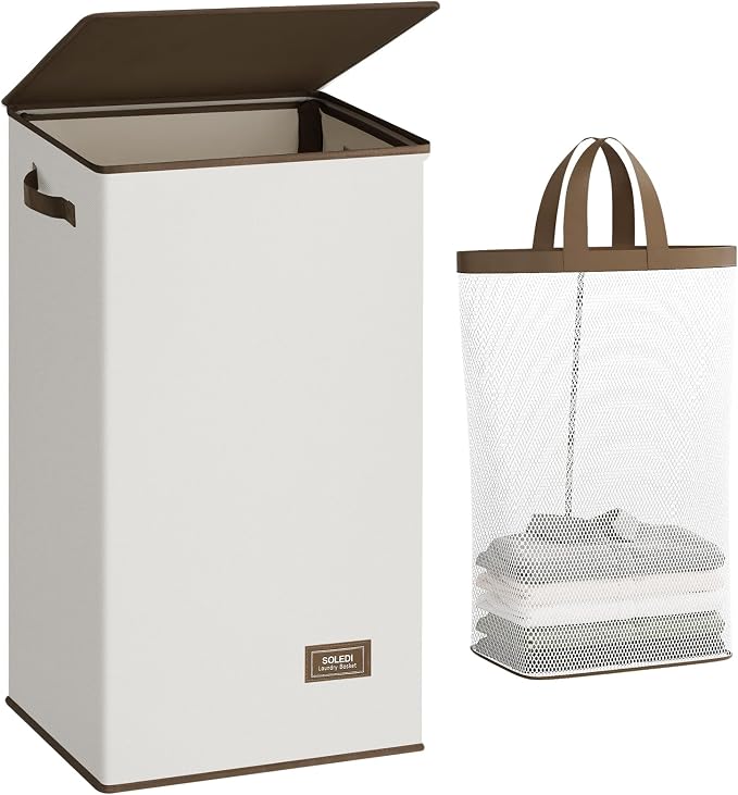 SOLEDI Clothes Hamper with Lid - 100L XL - Large Laundry Basket with Removable by SOLEDI