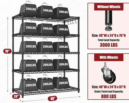 PrimeZone 3 Packs 48" W x 24" D x 81" H Heavy Duty Wire Storage Shelves - Image 3