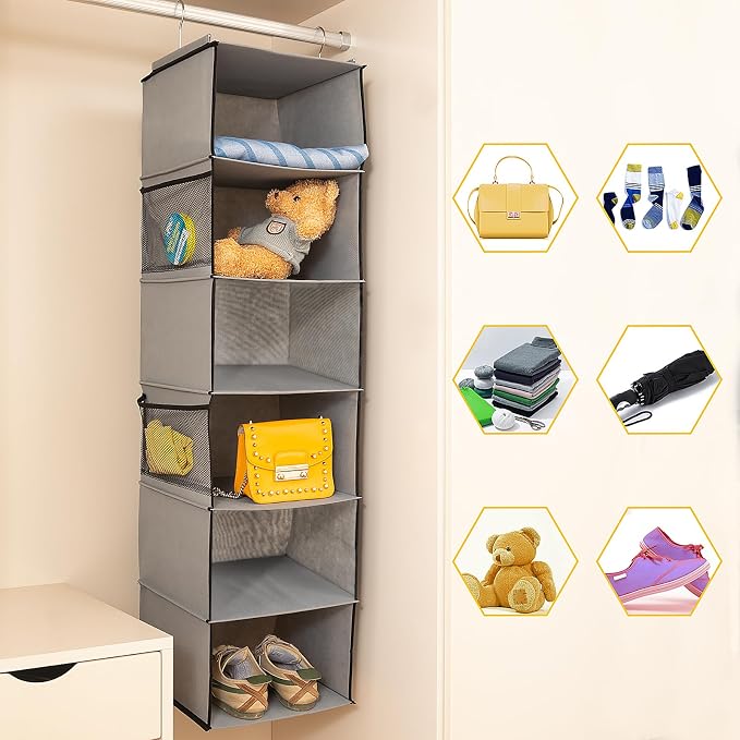 BrilliantJo 6 Shelves Hanging Closet Organizer, 2 Pack Hanging Storage - Image 4