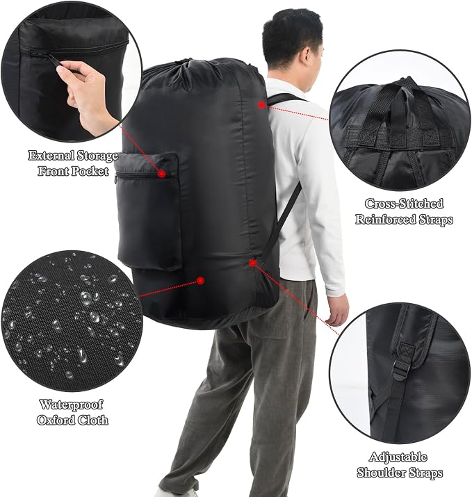 OTraki Laundry Bag Backpack, Portable Travel Dorm Laundry Bag - Image 3