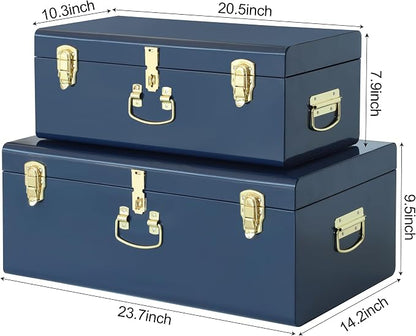Vixdonos Decorative Large Metal Box Storage Trunk Chest Set of 2 College Dorm - Image 2