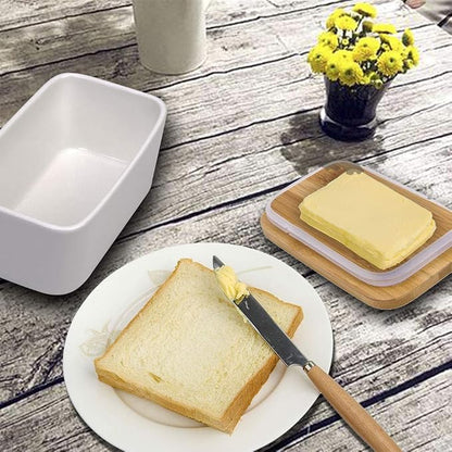 Butter Dish with Lid, LARGE 650ml Porcelain Keeper with Bamboo Lid Cover - Image 3