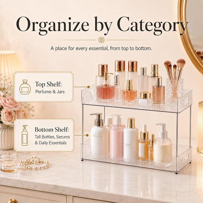 Goderewild 2-Tier Bathroom Counter Organizer, Fits A4 Size Makeup Organizer - Image 3