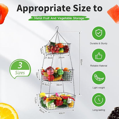 Hicarer 3 Tier Hanging Fruit Basket Square 35.4 Inch Fruit Organizer Kitchen - Image 2