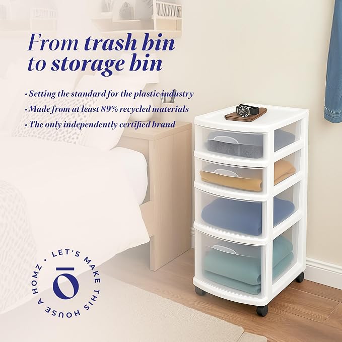 Homz 4 Drawer Plastic Storage and Organizer Cart, Rolling Cabinet - Image 8