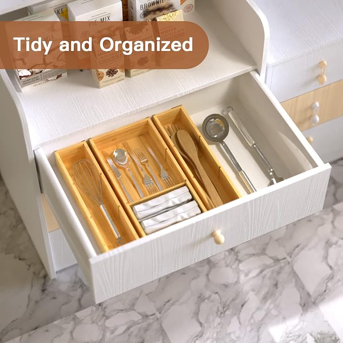 DUJEN Bamboo Drawer Organizer 12.5'' X 12.5'' X 2'', Adjustable 3 Individual - Image 5