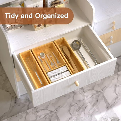 DUJEN Bamboo Drawer Organizer 12.5'' X 12.5'' X 2'', Adjustable 3 Individual - Image 5