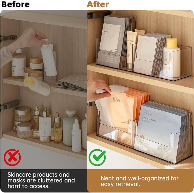 PAVSTINE 2 Pack Clear Medicine Cabinet Organizer, Slim Open Face Mask Storage - Image 5