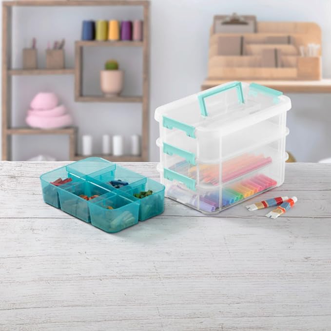 Sterilite 12 Pack Plastic Storage Box Container, 3 Layer, Stack and Carry - Image 6