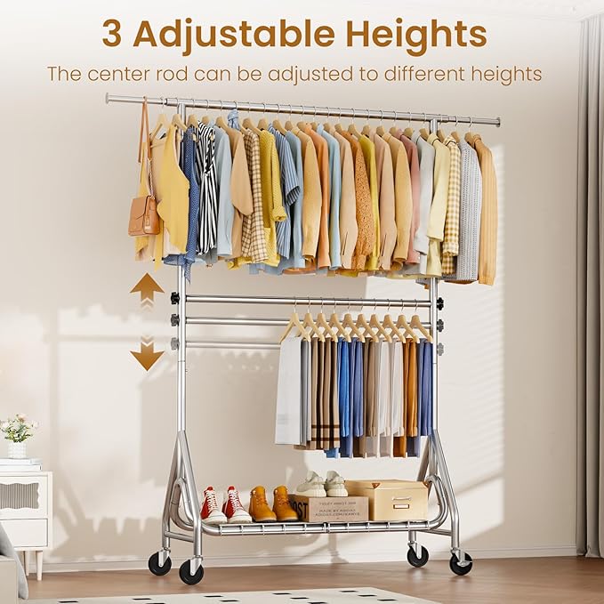 Double Rods Clothing Rack, Heavy Duty Clothes Rack - Image 2