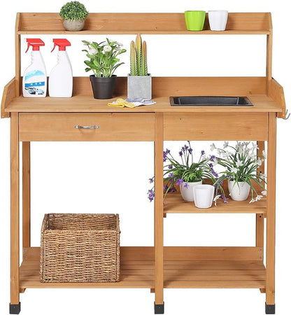 Topeakmart 45.2x17.7x47.6'' Potting Benches Outdoor Garden Potting Table Work by Topeakmart