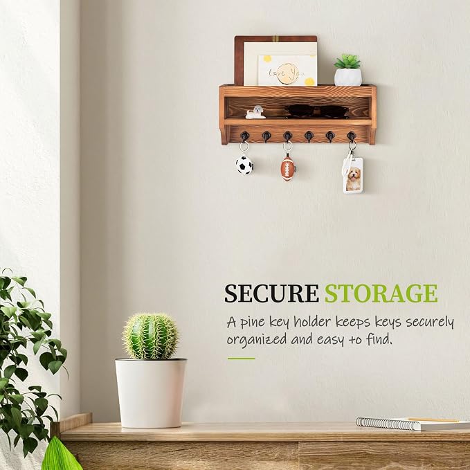 Nekon Key Holder Wall Mount, 12.8" W x 5.6" H x 3.7" D Wall Mounted Key and - Image 4