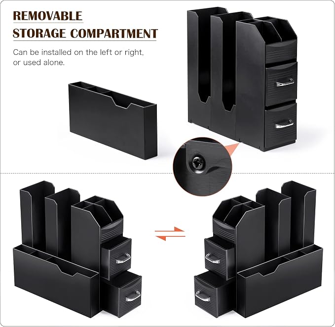 SZQINJI Coffee Condiment Organizer 11-Compartment Countertop 2-Drawer Black | - Image 5