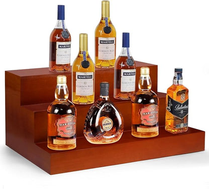 Liquor Bar Bottle Display Shelf, 3 Tier Solid Wood Liquor Bottle Stand by AGJIDSO