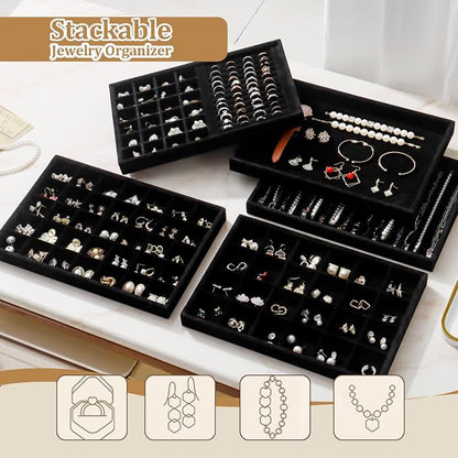 Large Velvet Jewelry Tray 2 Pack Stackable Jewelry Display Drawer Inserts Trays - Image 5