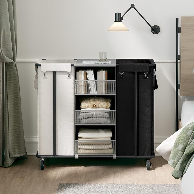 WOWLIVE Laundry Sorter 2 Section 200L Rolling Laundry Hamper - Image 7