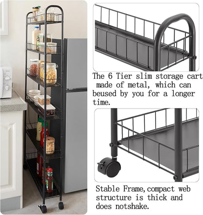 6 Tier Slim Rolling Storage Cart, Mobile Shelving Unit - Image 4