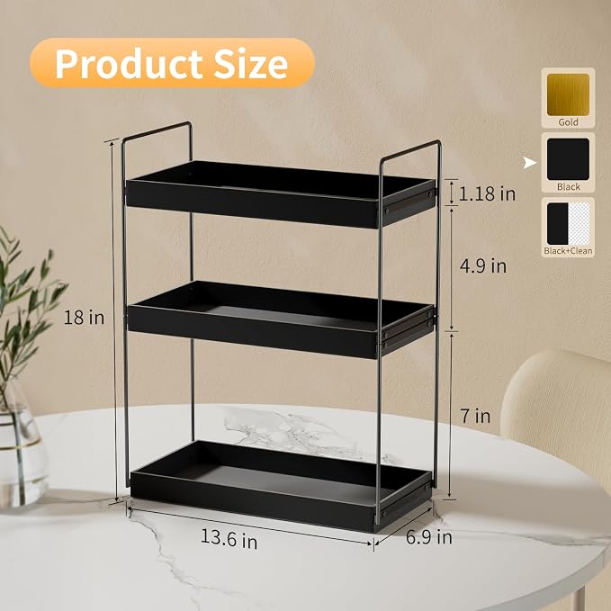 NPPLUS 3 Tier Bathroom Counter Organizer Matte Black Acrylic Tray | Metal - Image 2