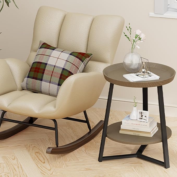 Gadroad Round End Table with Storage Shelf, 2 Tier Farmhouse Side Table - Image 2