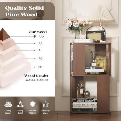 Easyego 2 Tier Solid Wood Rotating Bookshelf, 360° Upgrade Spinning Book Shelf - Image 7
