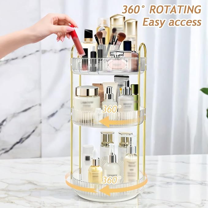 Rotating Makeup Organizer for Vanity, High-Capacity Skincare Perfume Storage - Image 5