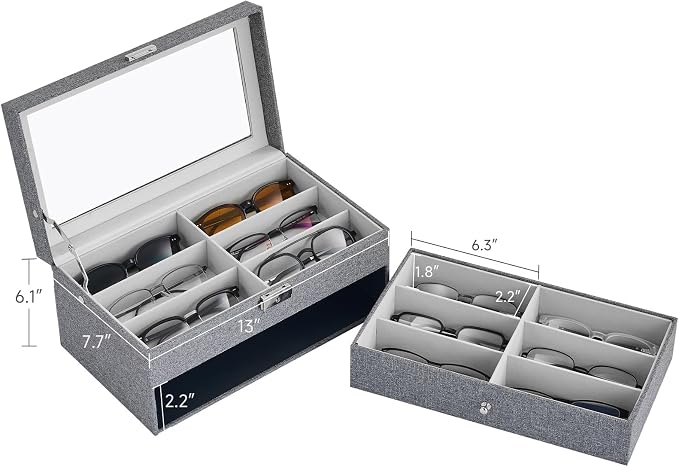 CO-Z Sunglasses Organizer with 12 Slots, Linen Eyeglasses Storage Box - Image 6