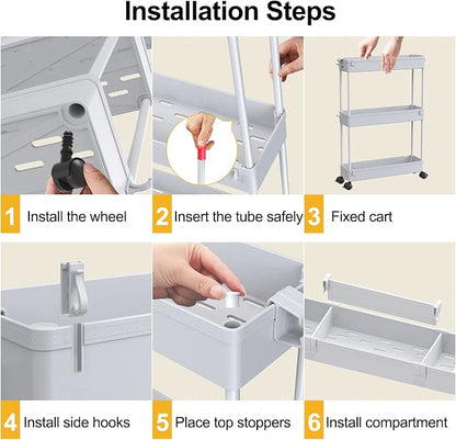 SPACELEAD Slim Storage Cart 4 Tier, Bathroom Organizer Rolling Utility - Image 5