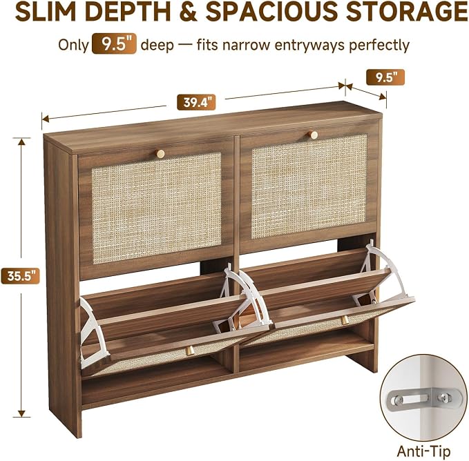 Nicetree Shoe Cabinet Storage for Entryway, 4-Flip Drawer Narrow Shoe Rack - Image 2