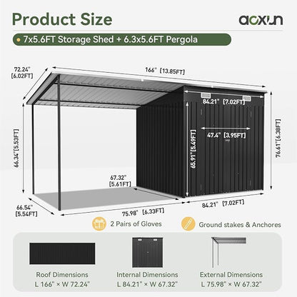 Aoxun 7x6FT Outdoor Storage Shed & Hardtop Canopy Gazebo Combo | 13.3x5.6FT - Image 2