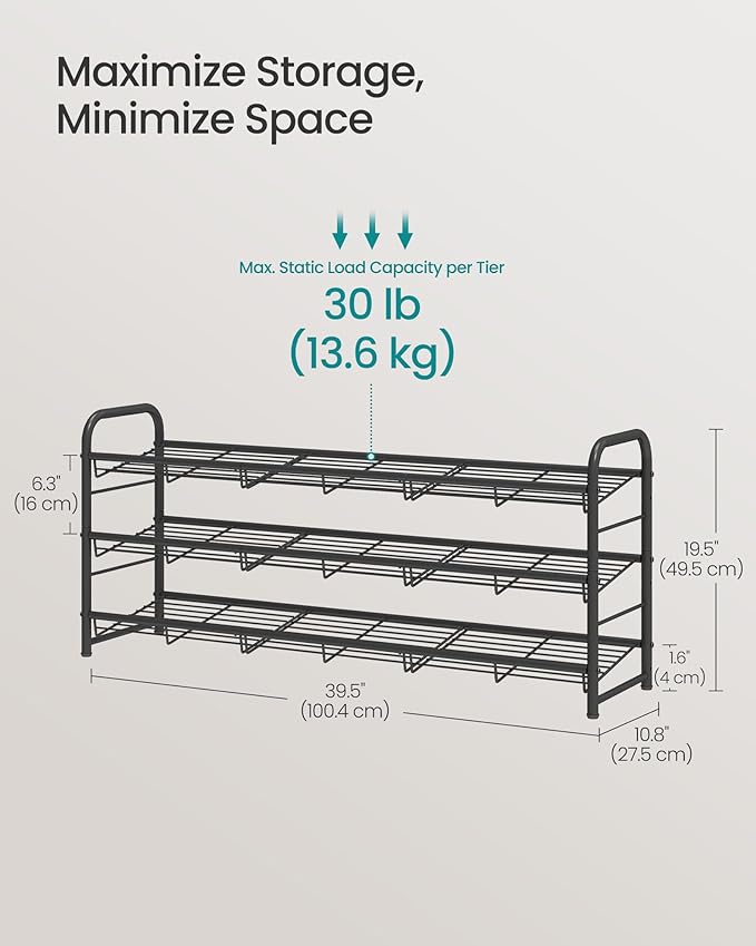 SONGMICS Stackable Shoe Rack, 3 Tier Metal Shoes Rack Storage Shelf, Holds up - Image 5