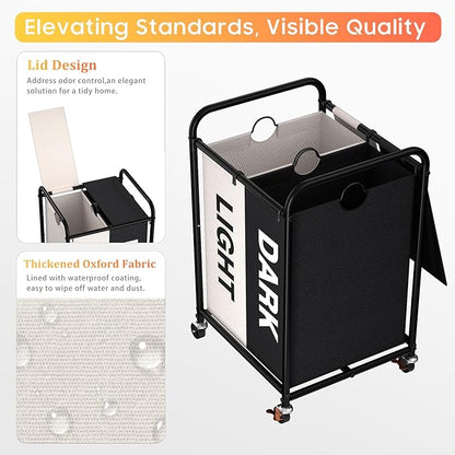 120L Laundry Sorter 2 Section, Rolling Laundry Basket - Image 3