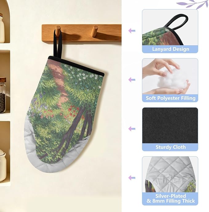 Heat Resistant Oven Mitts, Spring Plants Flowers Tree Scene Kitchen Gloves - Image 4