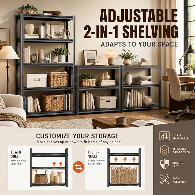 Heavy Duty Metal Bookshelf Adjustable Storage Shelving Unit - Image 5