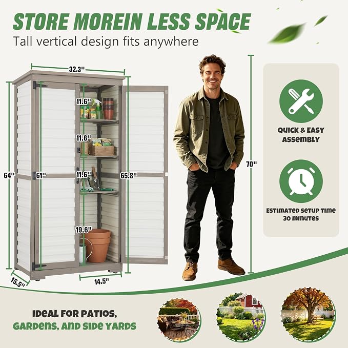 Outdoor Storage Cabinet – Store More in Less Space, Tall Vertical Garden Tool - Image 8
