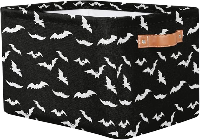 Basket Storage Bins Halloween Black White Bat Rectangle Cube Basket Box Kids - Image 2
