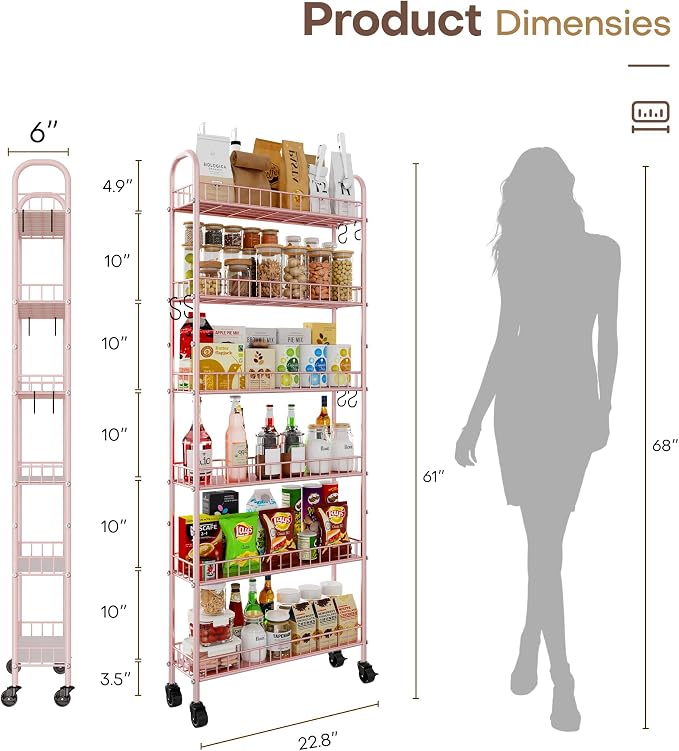 6 Tier Slim Rolling Storage Cart - Image 7