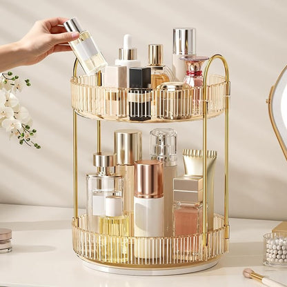 360° Rotating Makeup Organizer, Large Capacity Skincare Organizer, 2 Tier - Image 4