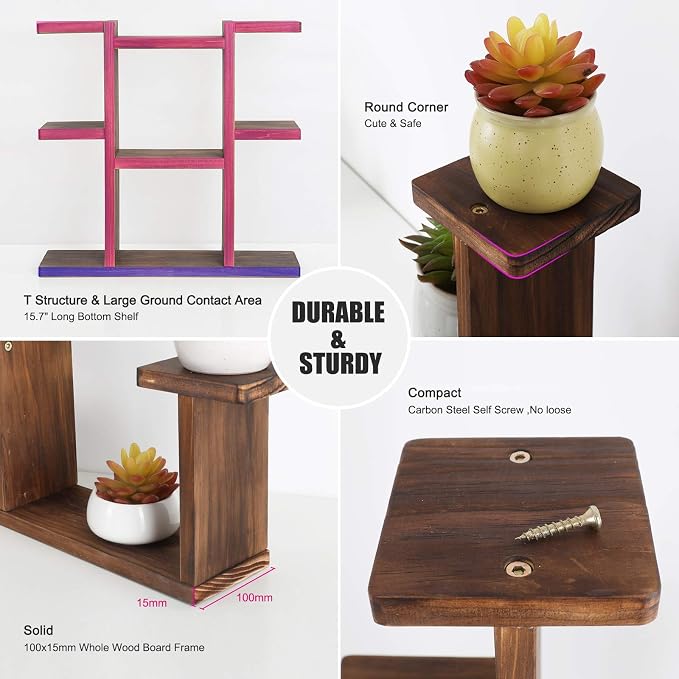 Wood Desktop Plant Stand Indoor Small Windowsill Flower Shelf Tabletop Plant - Image 4