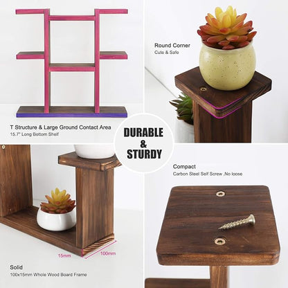 Wood Desktop Plant Stand Indoor Small Windowsill Flower Shelf Tabletop Plant - Image 4